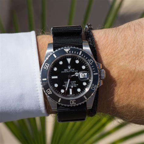 rolex on a nato strap|rolex submariner black leather strap.